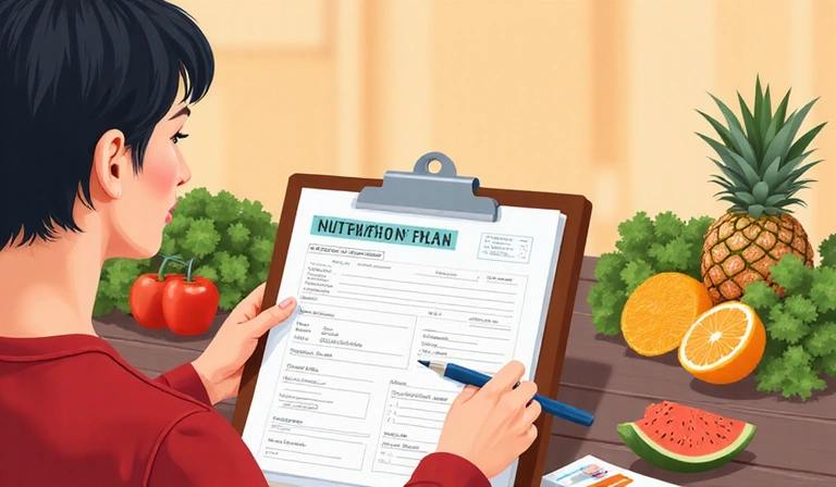 Illustration einer Person, die Notizen zu einem Ernährungsplan macht