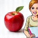 Illustration einer Person mit Notizblock und Apfel, die individuelle Beratung symbolisiert